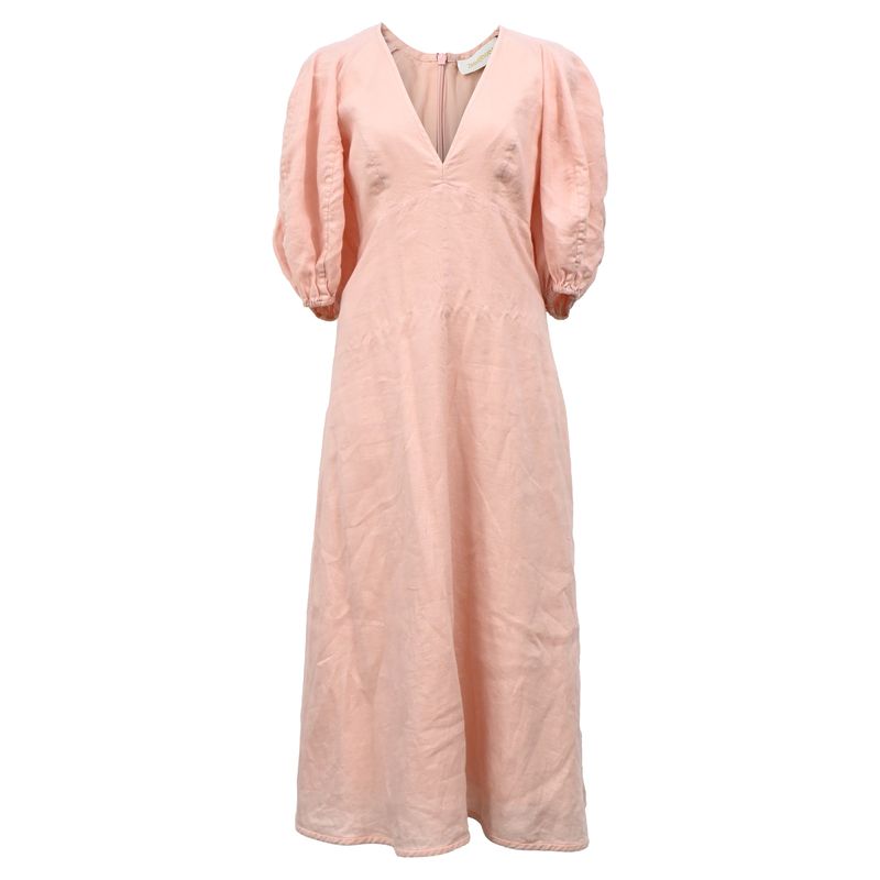 Zimmermann V-Neck Midi Dress In Pink Linen